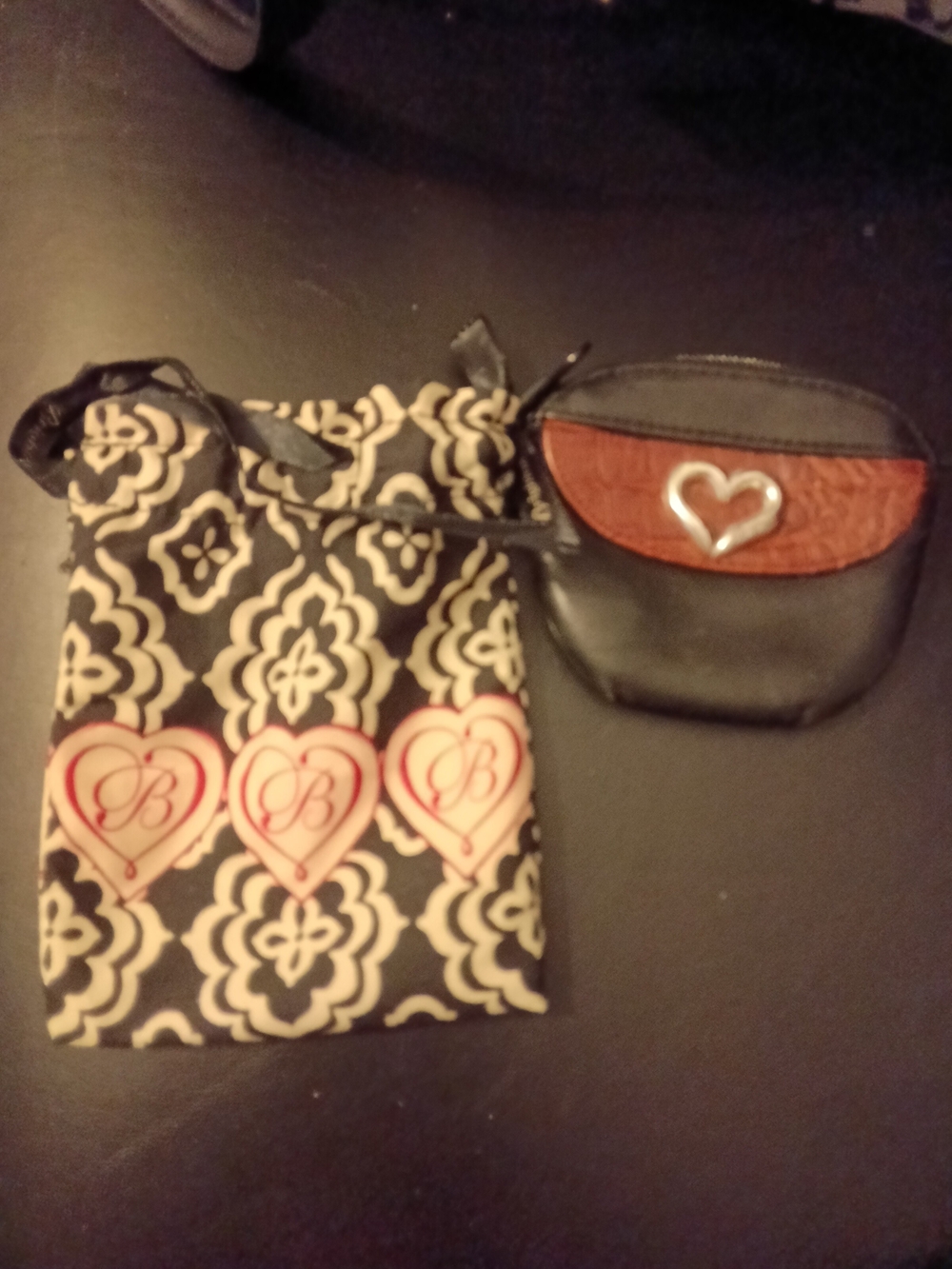 Black and Cream Patterned Drawstring Pouch with Black Coin Wristlet EUC